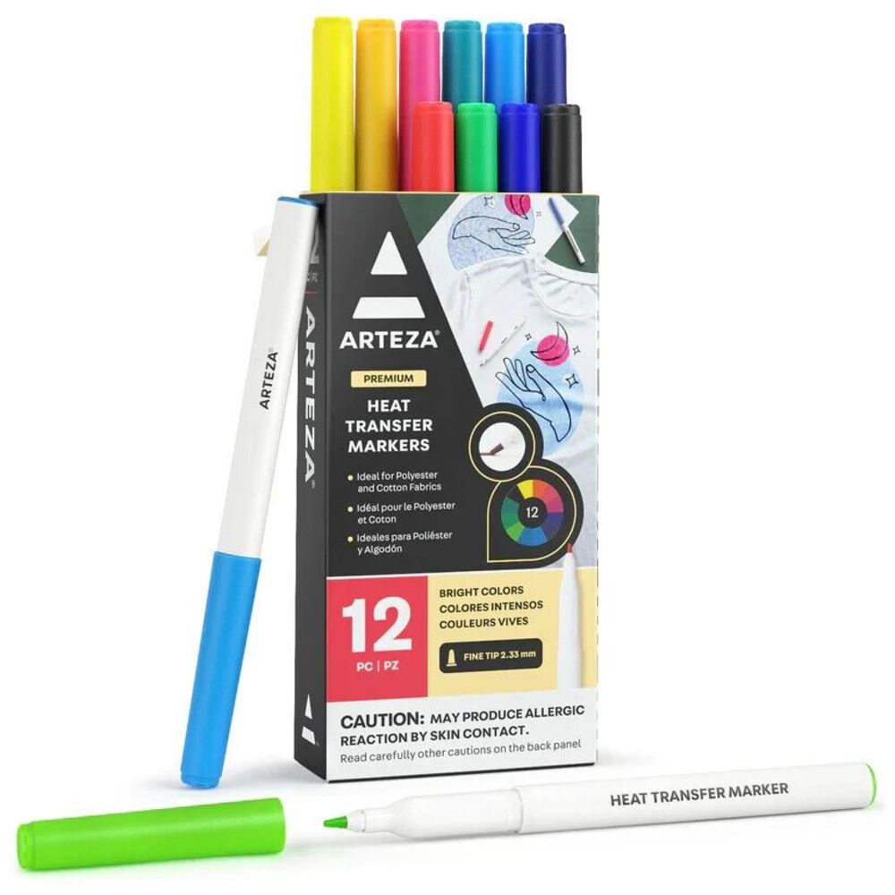 Heat Transfer Fabric Markers 12 Colors Bright Colors - Set of 12 Arteza